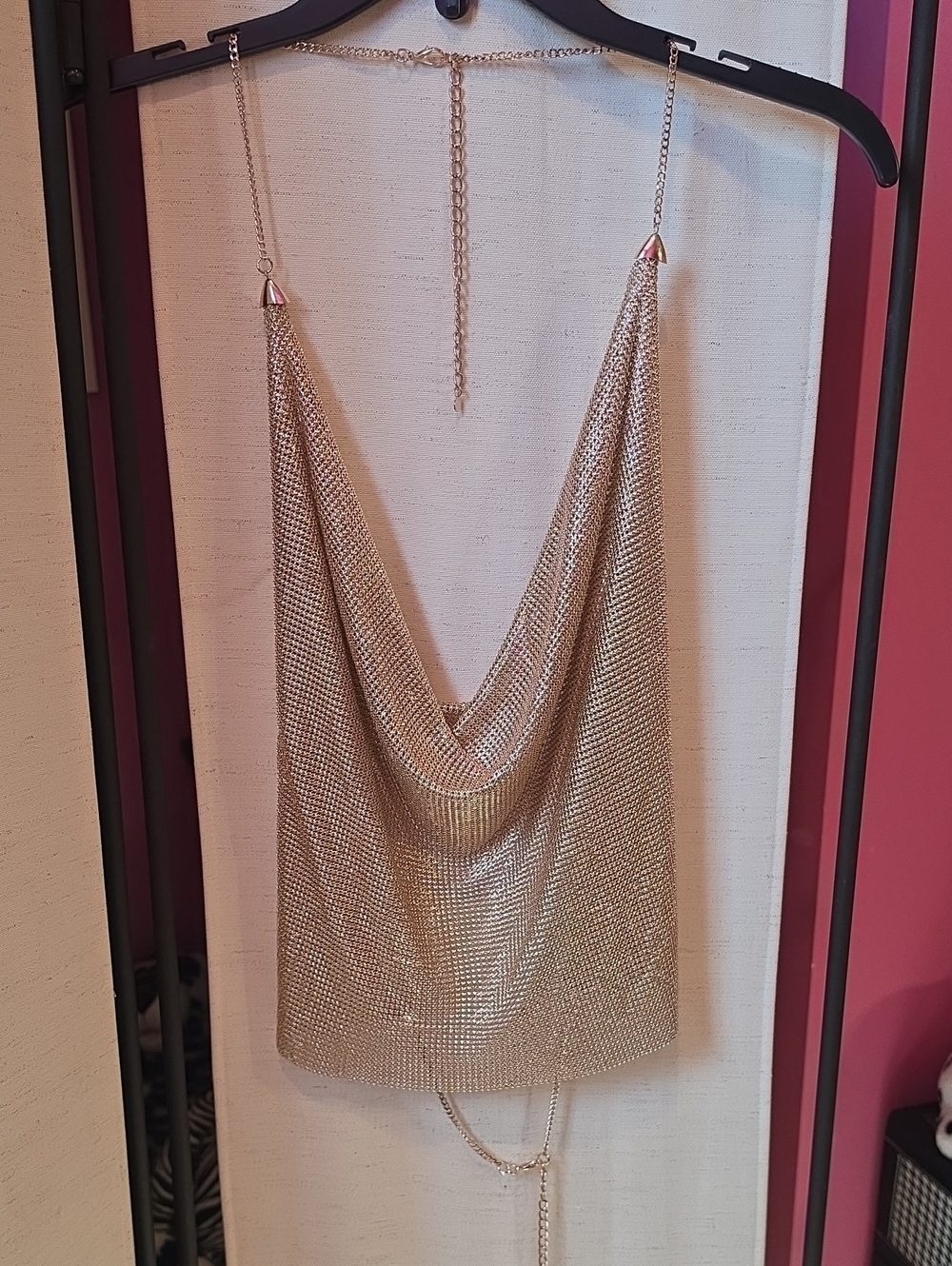 Gold Chainmail Draped Backless Top